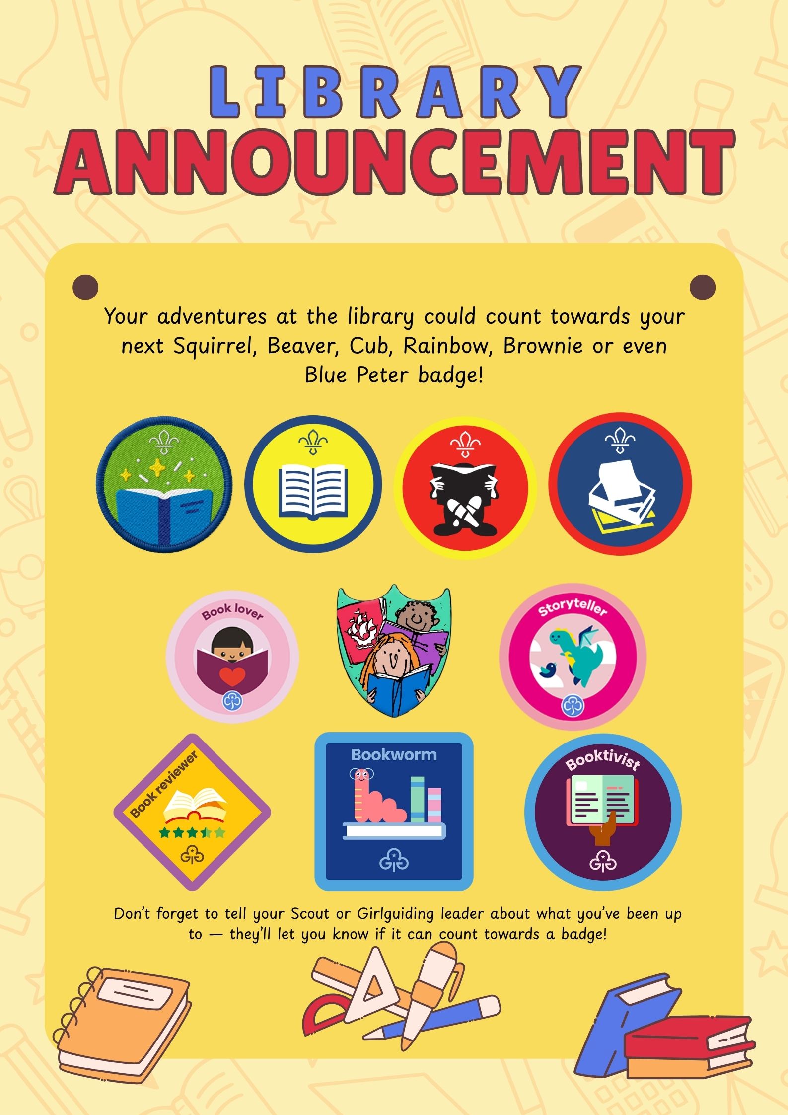 Featured image for “Library Announcement – reading badges!”